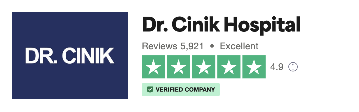 Trustpilot rating of Dr. Cinik Hospital showing a 4.9-star rating based on 5,921 reviews, marked as a verified company.