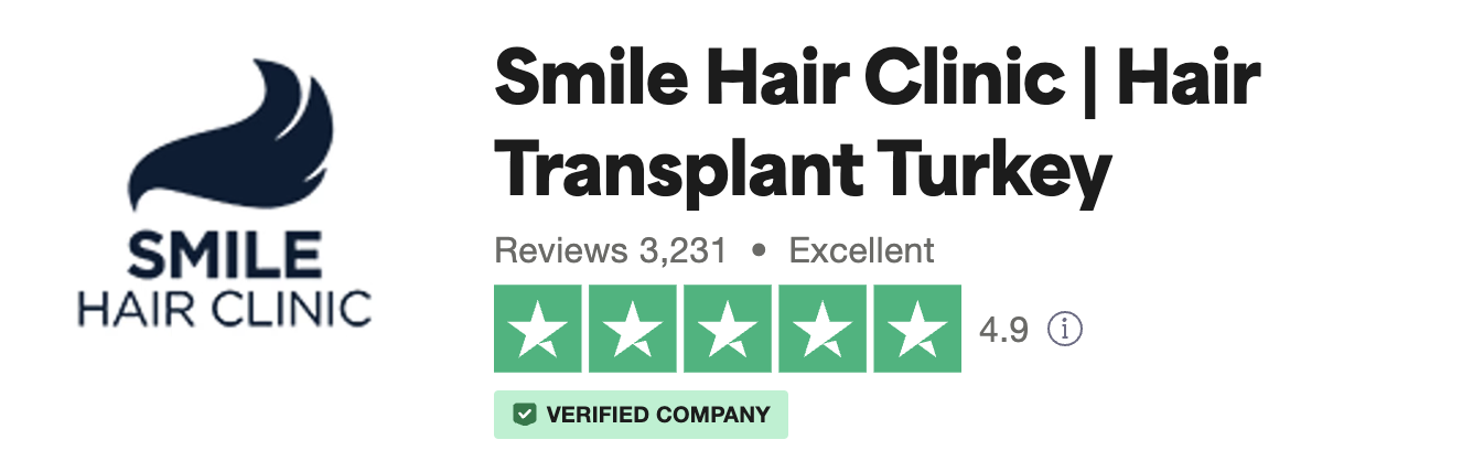 Trustpilot rating of Smile Hair Clinic, showing a 4.9-star rating based on 3,231 reviews, verified as an excellent hair transplant clinic in Turkey.